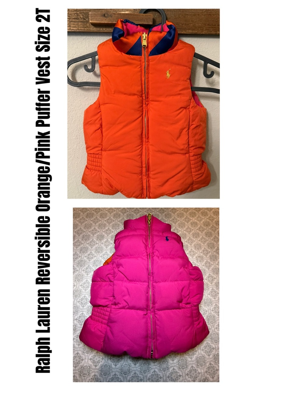 Ralph Lauren Reversible Orange/Pink Puffer Vest Size 2T